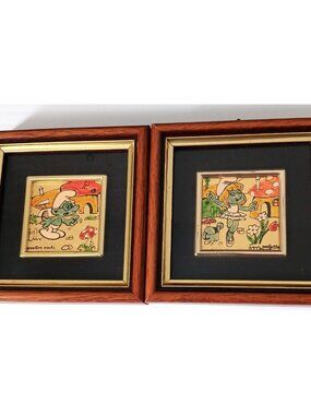 Mini Framed Smurfs Vintage Picture Morici & Marconi Oro Flash Lot of 2 Italy